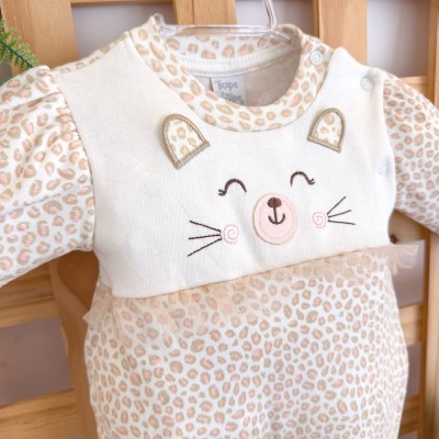 Macacão Malha Trape Zape - Oncinha - Off White e Rose com Areia